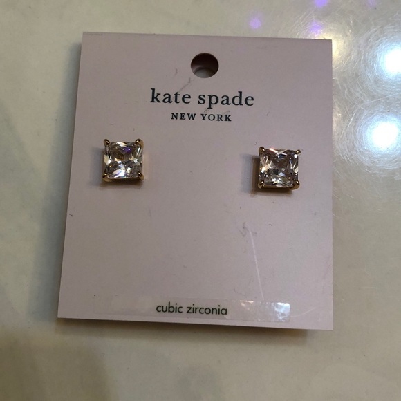 Kate Spade Gold Tone Clear The Date Princess Cut Clear CZ Stud Earrings NWT - Picture 3 of 12